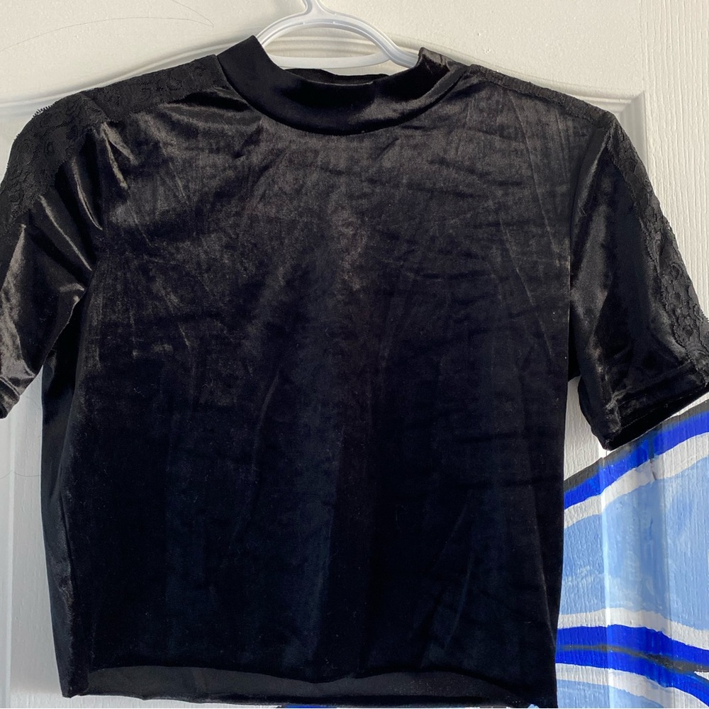 ZARA high neck velvet t-shirt
